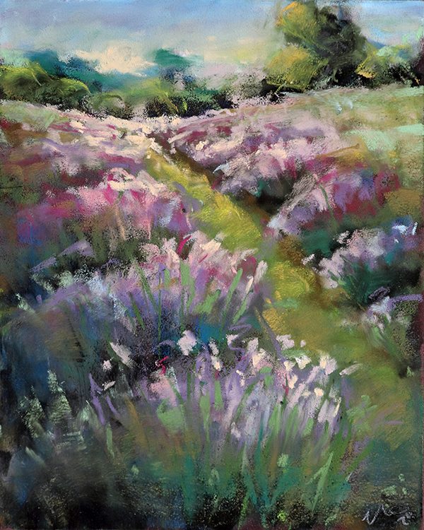 Lavender Field Landscape Study by Katie Emmitt Pastel Painting Landscape